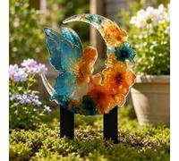 Piquet de jardin féérique avec croissant de lune et accents floraux, piquet décoratif d'extérieur pour pelouse et cour pour pots de fleurs, allées de patio et décoration de jardin
