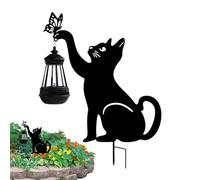 Piquet de jardin pour chat avec lumière, lampe de jardin à énergie solaire, lampe solaire décorative en métal pour chat, lanterne décorative en métal