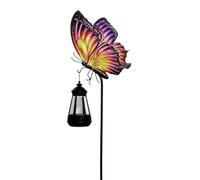 Piquet de jardin solaire avec lanterne papillon - Lumière LED étanche pour