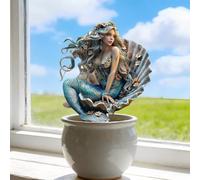 Piquet en acrylique pour plantes en pot en forme de sirène des mers profondes, ornement décoratif pour pots de fleurs intérieur/extérieur, cadeau idéal pour l'embellissement du paysage de la cour et