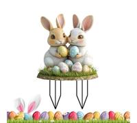 Piquets de jardin de Pâques - Panneau décoratif en acrylique 2D, décoration | Avec matériau résistant aux intempéries, motifs d'œufs de lapin vibrants, insertion facile au sol, accent décoratif festif