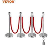 Piquets de signalisation en acier inoxydable résistants aux intempéries - 4 pièces - Argent/Rouge - Extérieur - 1,5 m de longueur