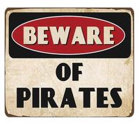 Pirate Metal Sign Beware Of Pirates Skull Warning Vintage Decor For Theme Party Boys Room Bathroom Man Cave Wall-Art 8 X 12 inch