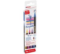 Edding 1340 Feutre paillettes - multicolore - 4 stylos pinceau à effet pailleté intensif - pointe pinceau flexible 1-6 mm - idéal pour l'écriture, le dessin et le coloriage de grandes surfaces