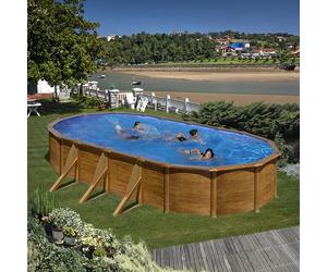 Piscine acier Gré aspect bois Pacific ovale - 5,00 x 3,00 x h1,20m