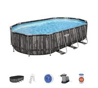 Piscine BESTWAY Hors Sol Ovale Power Steel™ décor Bois, 610 x 366 x 122 cm, Filtre à Cartouche