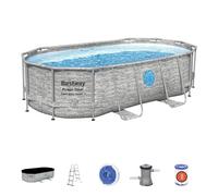 Piscine BESTWAY Hors Sol Power Steel™ SwimVista Ovale Motif rotin avec hublots 427 x 250 x 100 cm