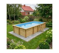 Piscine bois AQUA 7.00 x 3.75 - H.1.45 m avec plage - Bleu clair
