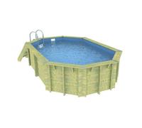 Piscine en bois octogonale Ubbink Azura 6,10 x 4 x 1,20 m - Liner Bleu