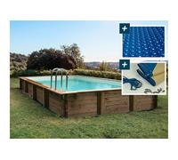 Piscine bois en kit rectangle "" Tampa 145 "" - 7.20 x 4.20 x 1.44 m - Bâche à bulles 400 µ - Bâche hiver 280 g/m²