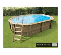 Piscine bois Ubbink OCEA octogonale 355x550x120 liner gris