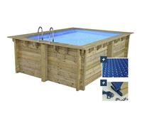 Piscine bois rectangle "" Zanzibar ""- 3.50 x 2.30 x 1.24 m - Bâche à bulles 180 µ - Bâche hiver 280 g/m²