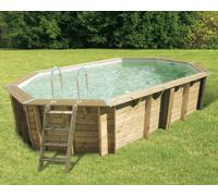 Piscine bois Ubbink AZURA octogonale allongée 355x490x130cm liner beige