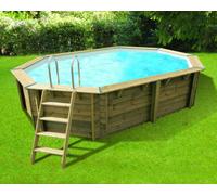 Ubbink Piscine en bois Azura 355 × 490 × H130 cm – Filtre à sable – Liner bleu 75/100ème
