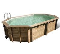 Piscine bois Ubbink AZURA octogonale allongée 400x610x120cm liner bleu