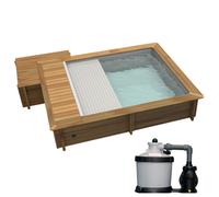 Piscine bois Urbaine 4.20 x 3.50 x 1.33 avec volet intégré et options coffre filtration et filtre à sable