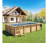 Piscine bois URBAINE Luxe + volet automatique-6,5 x 3,5m XL + Couverture automatique + Filtration à sable + Coffre-