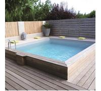 Piscine bois WATERCLIP carrée 370x370x147 cm EGINE - 17m³ - filtration incluse - skimmer alu éclairage