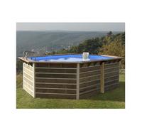 Piscine bois WATERCLIP hexagonale 510x320x129 cm SABTANG - filtration incluse - echelle inox bois - panneaux pre assembles