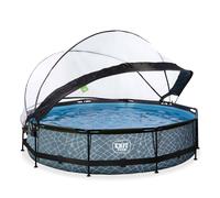 Piscine Couverte Wood Ø360x76cm Avec Pompe Filtrante Gris TU