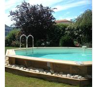 Ubbink Piscine en bois Océa - Ø 580 x H 130 cm - Filtre à sable - Liner beige 75/100