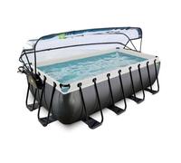 EXIT Toys Piscine Hors Sol Rectangulaire 400 x 200 x 100 cm avec Pompe à Sable - Piscine Tubulaire pour Jardin - Couverture avec Fenêtres - TÜV CE en 16582 - Black Leather - Noir