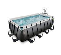 EXIT TOYS Piscine Black Leather - 400x200x122cm - Grande Piscine à Cadre rectangulaire avec Pompe à Filtre à Cartouche - Piscine Extra Profonde - Cadre Solide - Comprend échelle de Piscine - Noir