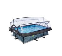 EXIT TOYS Piscine Hors Sol Rectangulaire 220 x 150 x 65 cm avec Pompe Filtrante - avec Bâche Multifonctionnelle - Piscine Tubulaire pour Enfants - Certifiée TÜV CE en 16582 - Stone Pool - Gris