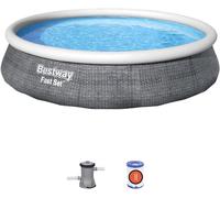 Piscine Fast Set Bestway 4,0 m style rotin - facile à gonfler, design peu encombrant, matériau durable, kit complet pour un plaisir estival sans fin !