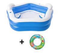 Kit Piscine gonflable BESTWAY - Family Fun - 213 x 206 x 69 cm - 2 anneaux - 575L + Pompe à pied AIR STEP 1,4L/cycle