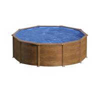 Gre Piscine acier ronde Sicilia Ø 480 x 122 cm – Filtre à cartouche – Aspect bois