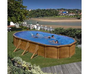 Piscine hors sol acier aspect bois Piscineo Alto Eco 7.30mx3.75mx1.20m