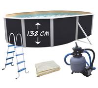 Piscine hors-sol acier Toi ANTHRACITE MAGNUM COMPACT ovale 640x366cm H 132cm liner sable
