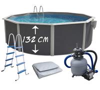 Piscine hors-sol acier Toi ANTHRACITE MAGNUM COMPACT ronde Ø 350cm H 132cm liner gris