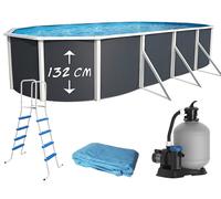 Piscine hors-sol acier Toi ANTHRACITE MAGNUM ovale 730 x 366cm H 132cm liner bleu