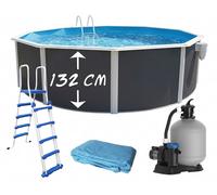 Piscine hors-sol acier Toi ANTHRACITE MAGNUM Secu ronde Ø 350cm H 132cm liner bleu