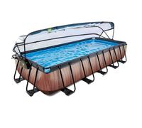 EXIT Toys Piscine Hors Sol Rectangulaire 540 x 250 x 100 cm avec Dôme et Pompe à Sable - Piscine Tubulaire pour Famille - Cadre en Acier - TÜV CE en 16582 - Wood - Marron