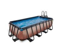 EXIT Toys Piscine Tubulaire Rectangulaire 400 x 200 x 100 cm avec Pompe Filtrante - Piscine Hors Sol pour Familles et Enfants - Bassin Acier TÜV CE en 16582 - Wood - Marron