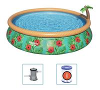 Piscine Hors Sol Gonflable Bestway Paradise Palms Ø457 x 84 cm avec Pompe de Filtration 9 677 L Palmier Fontaine
