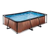 Piscine hors sol rectangulaire 220x150x65 cm avec filtre, acier tubulaire, bois brun, TÜV/CE EN 16582, pour enfants et famille
