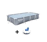 Piscine hors sol tubulaire BESTWAY - Steel Pro™ - 366 x 201 x 66 cm - Rectangulaire - décor graphique + Robot aspirateur Guppy