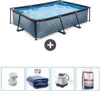 Piscine rectangulaire en pierre - 300 x 200 x 65 cm - Avec store pare-soleil solaire - Système d'eau salée - Sel gemme - Prix spécial en ce moment