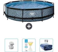 Piscine ronde avec cadre en pierre - 360 x 76 cm - Avec pompe - Bandelettes de test - Store solaire - Prix spécial en ce moment