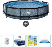 Piscine ronde en pierre - 360 x 76 cm - Avec pompe solaire et protection solaire - Kit d'entretien inclus - Corde de fond - Prix spécial