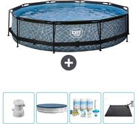 Piscine ronde en pierre - 360 x 76 cm - comprenant une pompe et une couverture - Tapis solaire - maintenant à prix réduit