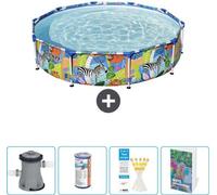 Piscine ronde Pro en acier - 305 x 66 cm - Motif jungle - À utiliser avec une pompe et un filtre - Mode d'emploi de la piscine