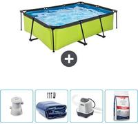 Piscine solaire rectangulaire - 220 x 150 x 65 cm - Pompe et couverture solaire incluses - Système d'eau salée - Eau salée - Prix réduit
