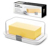 Pisol Beurrier pour 250 g et 500 g de beurre, grand récipient à beurre hermétique avec couvercle pour une livre complète de beurre, récipient à beurre verrouillable pour le plan de travail, blanc