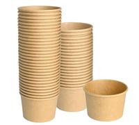 PISTISJACK Lot de 50 gobelets à soupe, en carton kraft, saladier, coupes à glace, en carton, gobelets compostables, marron, pour soupe, salade, dessert, apéritifs (400 ml)