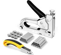 Pistolet à agrafes 3-en-1 - Kit d'agrafes manuel - Pour la réparation et le revêtement - Force réglable - 2100 agrafes - Argent